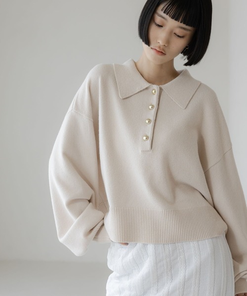 LOWRYS FARM（ローリーズファーム）の「ポロニットLS 648065（ニット/セーター・レディース・イエロー/アイボリー/ブラウン/グレー・FREE）」の21枚目の写真