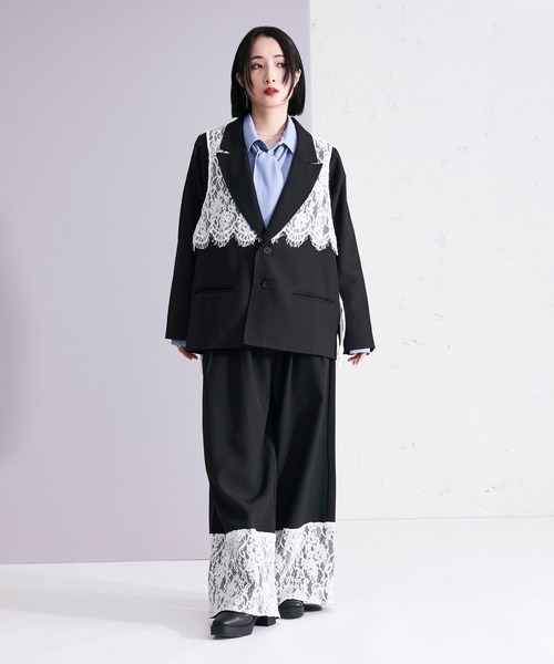 Ellno Loset(エルノロゼット)の「レーストリムセミワイドパンツ/SETUP対応(スラックス・メンズ・チャコール/ブラック・X-SMALL/SMALL/MEDIUM/LARGE)」の4枚目の写真