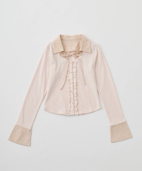 OLIVE des OLIVE（オリーブデオリーブ）の「シャツレイヤードトップス（Tシャツ/カットソー・レディース・ネイビー/ベージュ/トップグレー/ピンク・FREE）」の4枚目の写真