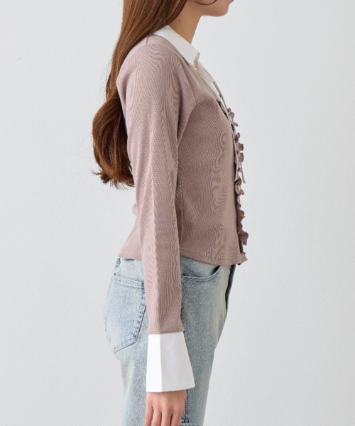 OLIVE des OLIVE（オリーブデオリーブ）の「シャツレイヤードトップス（Tシャツ/カットソー・レディース・ネイビー/ベージュ/トップグレー/ピンク・FREE）」の7枚目の写真