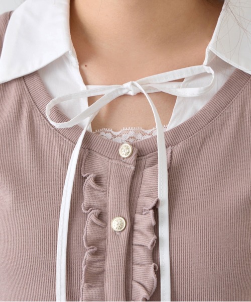 OLIVE des OLIVE（オリーブデオリーブ）の「シャツレイヤードトップス（Tシャツ/カットソー・レディース・ネイビー/ベージュ/トップグレー/ピンク・FREE）」の8枚目の写真