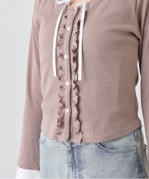 OLIVE des OLIVE（オリーブデオリーブ）の「シャツレイヤードトップス（Tシャツ/カットソー・レディース・ネイビー/ベージュ/トップグレー/ピンク・FREE）」の9枚目の写真