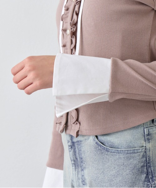 OLIVE des OLIVE（オリーブデオリーブ）の「シャツレイヤードトップス（Tシャツ/カットソー・レディース・ネイビー/ベージュ/トップグレー/ピンク・FREE）」の12枚目の写真