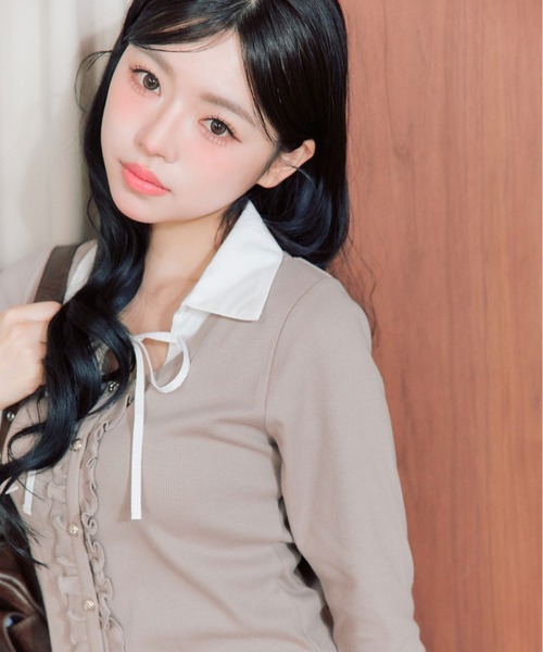 OLIVE des OLIVE(オリーブデオリーブ)の「シャツレイヤードトップス(Tシャツ/カットソー・レディース・ネイビー/ベージュ/トップグレー/ピンク・FREE)」の22枚目の写真