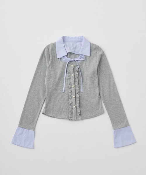 OLIVE des OLIVE(オリーブデオリーブ)の「シャツレイヤードトップス(Tシャツ/カットソー・レディース・ネイビー/ベージュ/トップグレー/ピンク・FREE)」の19枚目の写真