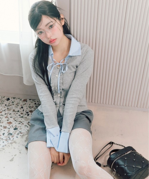 OLIVE des OLIVE(オリーブデオリーブ)の「シャツレイヤードトップス(Tシャツ/カットソー・レディース・ネイビー/ベージュ/トップグレー/ピンク・FREE)」の16枚目の写真