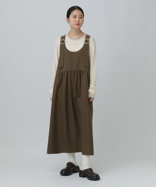 LEPSIM（レプシィム）の「異素材ジャンスカ　634557（ジャンパースカート・レディース・チャコールグレー/ブラウン/ブラック・FREE）」の3枚目の写真