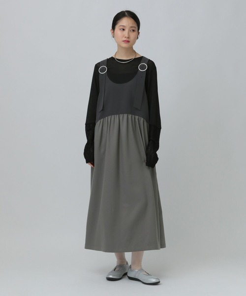 LEPSIM（レプシィム）の「異素材ジャンスカ　634557（ジャンパースカート・レディース・チャコールグレー/ブラウン/ブラック・FREE）」の2枚目の写真