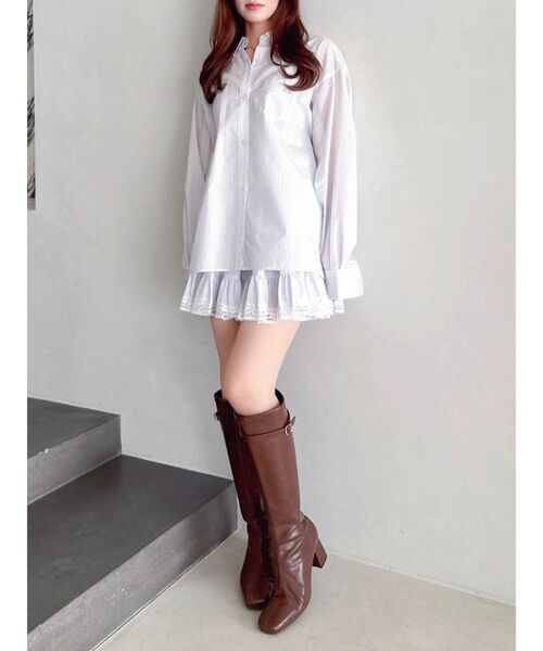 dazzlin（ダズリン）の「イレヘムシャツミニスカート（スカート・レディース・ミント/ブルー/オフホワイト/ブラウン・FREE）」の5枚目の写真