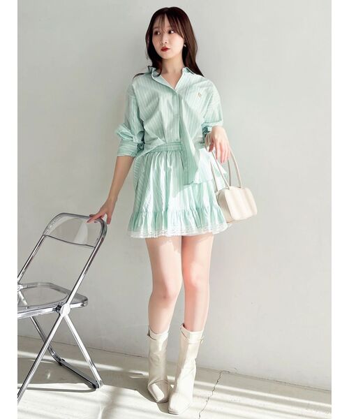 dazzlin（ダズリン）の「イレヘムシャツミニスカート（スカート・レディース・ミント/ブルー/オフホワイト/ブラウン・FREE）」の9枚目の写真