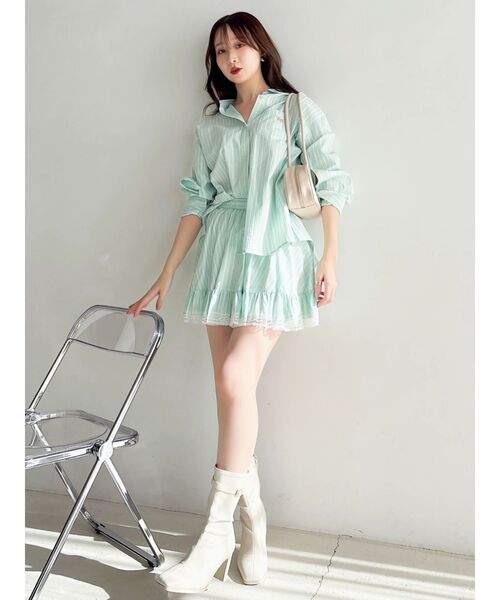 dazzlin（ダズリン）の「イレヘムシャツミニスカート（スカート・レディース・ミント/ブルー/オフホワイト/ブラウン・FREE）」の10枚目の写真