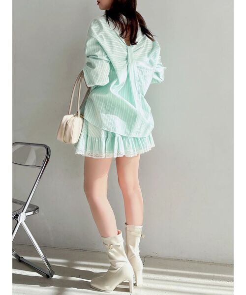 dazzlin（ダズリン）の「イレヘムシャツミニスカート（スカート・レディース・ミント/ブルー/オフホワイト/ブラウン・FREE）」の11枚目の写真