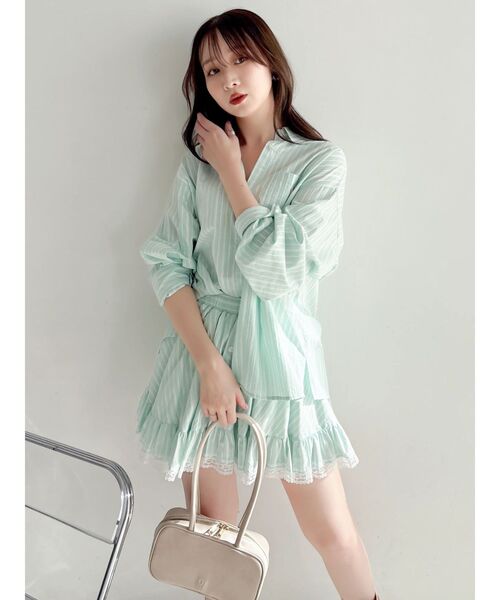 dazzlin（ダズリン）の「イレヘムシャツミニスカート（スカート・レディース・ミント/ブルー/オフホワイト/ブラウン・FREE）」の18枚目の写真