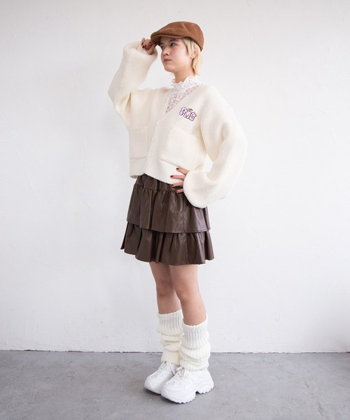 PUNYUS（プニュズ）の「ロゴ刺繍ニットカーディガン（カーディガン/ボレロ・レディース・ホワイト/グリーン系その他・1/2/3/4/5）」の8枚目の写真