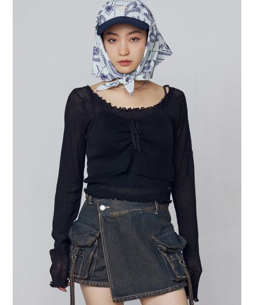 EMODA（エモダ）の「2ピースシアーギャザーニット（ニット/セーター・レディース・ブラック/ピンク・FREE）」の6枚目の写真