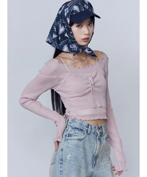 EMODA（エモダ）の「2ピースシアーギャザーニット（ニット/セーター・レディース・ブラック/ピンク・FREE）」の12枚目の写真