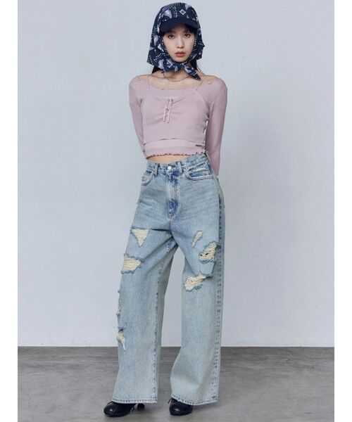 EMODA（エモダ）の「2ピースシアーギャザーニット（ニット/セーター・レディース・ブラック/ピンク・FREE）」の13枚目の写真