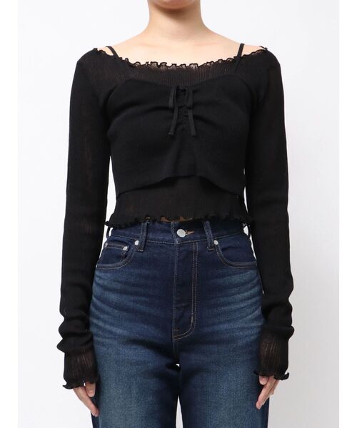 EMODA（エモダ）の「2ピースシアーギャザーニット（ニット/セーター・レディース・ブラック/ピンク・FREE）」の14枚目の写真