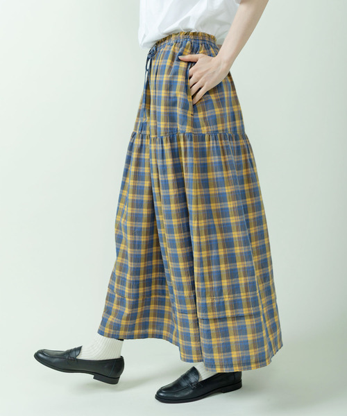 PAR ICI(パーリッシィ)の「マドラスチェック/ギンガムチェック 切り替えギャザースカート(スカート・レディース・イエロー/ネイビー・FREE)」の2枚目の写真