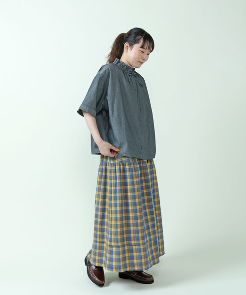 PAR ICI(パーリッシィ)の「マドラスチェック/ギンガムチェック 切り替えギャザースカート(スカート・レディース・イエロー/ネイビー・FREE)」の19枚目の写真