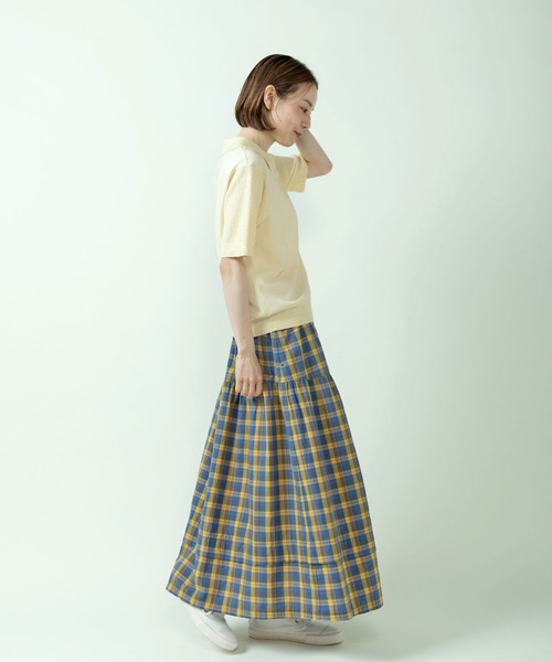 PAR ICI(パーリッシィ)の「マドラスチェック/ギンガムチェック 切り替えギャザースカート(スカート・レディース・イエロー/ネイビー・FREE)」の16枚目の写真