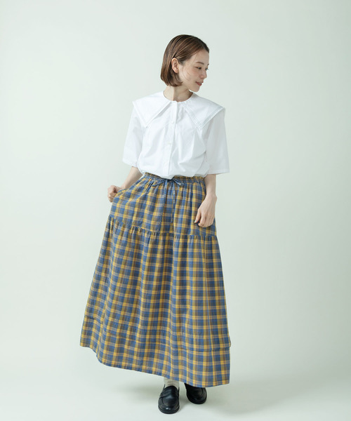 PAR ICI(パーリッシィ)の「マドラスチェック/ギンガムチェック 切り替えギャザースカート(スカート・レディース・イエロー/ネイビー・FREE)」の11枚目の写真
