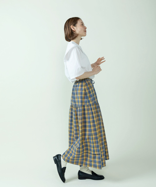 PAR ICI(パーリッシィ)の「マドラスチェック/ギンガムチェック 切り替えギャザースカート(スカート・レディース・イエロー/ネイビー・FREE)」の13枚目の写真