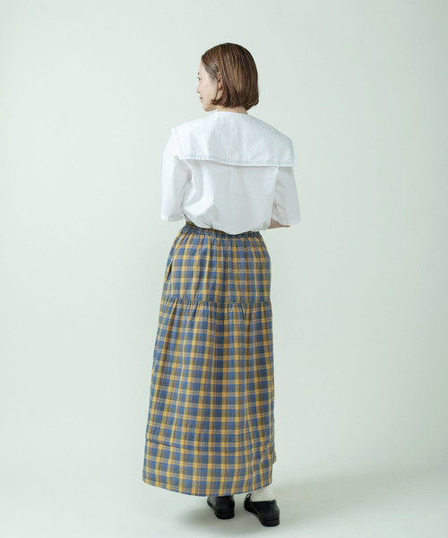 PAR ICI(パーリッシィ)の「マドラスチェック/ギンガムチェック 切り替えギャザースカート(スカート・レディース・イエロー/ネイビー・FREE)」の12枚目の写真