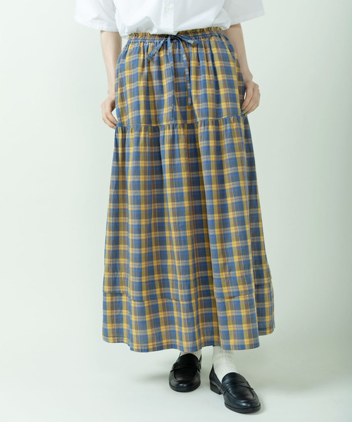 PAR ICI(パーリッシィ)の「マドラスチェック/ギンガムチェック 切り替えギャザースカート(スカート・レディース・イエロー/ネイビー・FREE)」の3枚目の写真