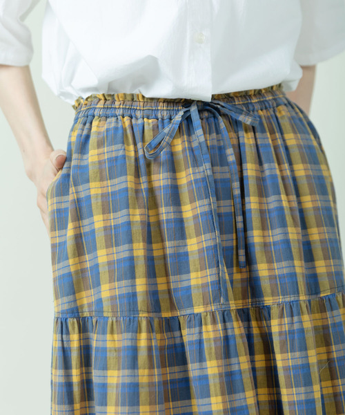 PAR ICI(パーリッシィ)の「マドラスチェック/ギンガムチェック 切り替えギャザースカート(スカート・レディース・イエロー/ネイビー・FREE)」の7枚目の写真