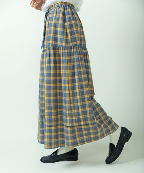 PAR ICI(パーリッシィ)の「マドラスチェック/ギンガムチェック 切り替えギャザースカート(スカート・レディース・イエロー/ネイビー・FREE)」の4枚目の写真