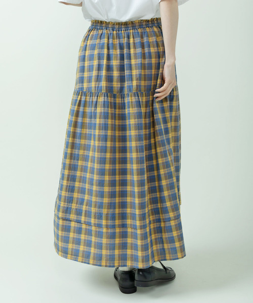 PAR ICI(パーリッシィ)の「マドラスチェック/ギンガムチェック 切り替えギャザースカート(スカート・レディース・イエロー/ネイビー・FREE)」の5枚目の写真