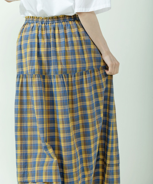 PAR ICI(パーリッシィ)の「マドラスチェック/ギンガムチェック 切り替えギャザースカート(スカート・レディース・イエロー/ネイビー・FREE)」の9枚目の写真