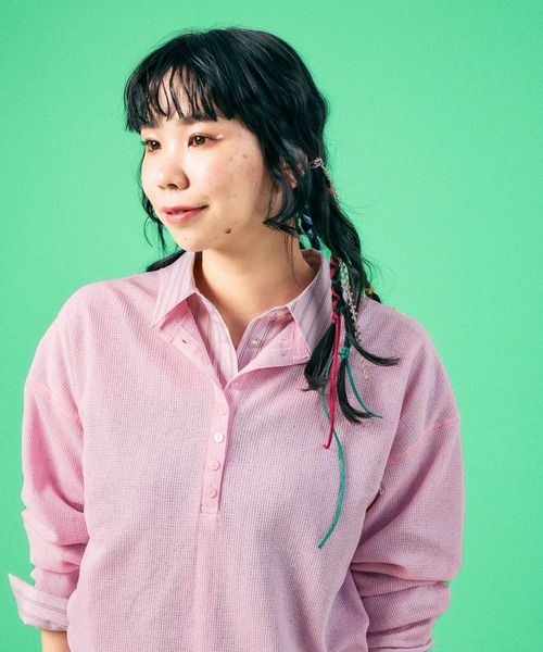 LEPSIM（レプシィム）の「シアーワッフルヘンリープルオーバー　639382（Tシャツ/カットソー・レディース・ライトグレー/ライトピンク/チャコールグレー/オフホワイト・FREE）」の4枚目の写真