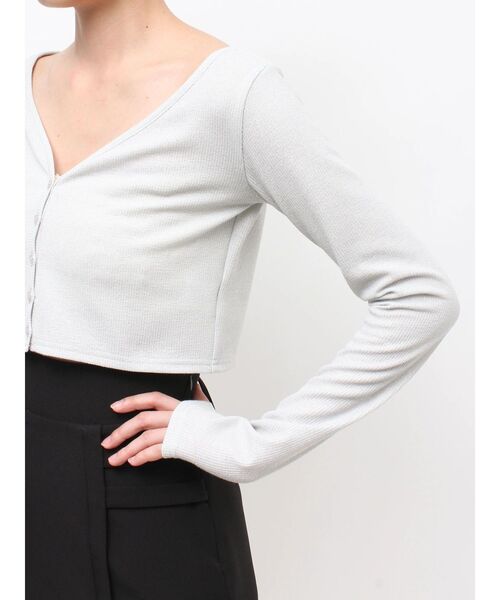 EATME（イートミー）の「リブショートカーディガン（カーディガン/ボレロ・レディース・グレー/ブラック・FREE）」の5枚目の写真