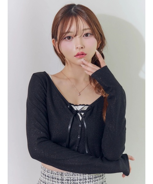 EATME（イートミー）の「リブショートカーディガン（カーディガン/ボレロ・レディース・グレー/ブラック・FREE）」の2枚目の写真