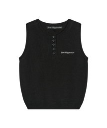 HALF BUTTON-UP KNIT VEST - BLACK