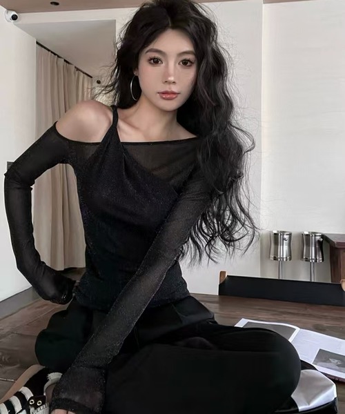 AsheKsha（アシクシャ）の「薄手で通気性抜群のオフショルダー長袖（Tシャツ/カットソー・レディース・ブラック・M）」の3枚目の写真