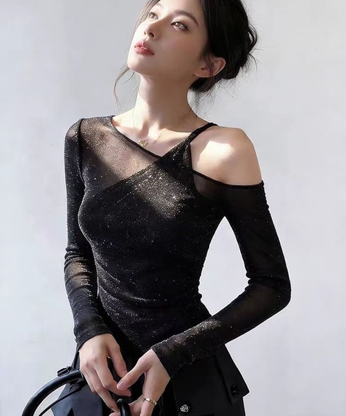 AsheKsha（アシクシャ）の「薄手で通気性抜群のオフショルダー長袖（Tシャツ/カットソー・レディース・ブラック・M）」の11枚目の写真