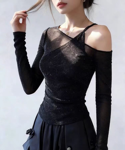 AsheKsha（アシクシャ）の「薄手で通気性抜群のオフショルダー長袖（Tシャツ/カットソー・レディース・ブラック・M）」の12枚目の写真
