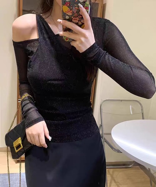 AsheKsha（アシクシャ）の「薄手で通気性抜群のオフショルダー長袖（Tシャツ/カットソー・レディース・ブラック・M）」の15枚目の写真