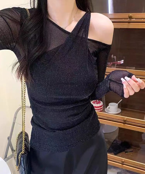 AsheKsha（アシクシャ）の「薄手で通気性抜群のオフショルダー長袖（Tシャツ/カットソー・レディース・ブラック・M）」の16枚目の写真