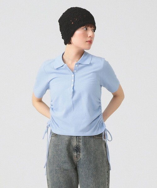Ray BEAMS（レイビームス）の「サイド ドロスト ポロシャツ（ポロシャツ・レディース・オフホワイト/サックスブルー・ONE SIZE）」の2枚目の写真