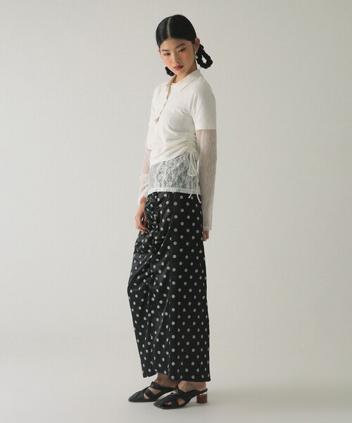 Ray BEAMS（レイビームス）の「サイド ドロスト ポロシャツ（ポロシャツ・レディース・オフホワイト/サックスブルー・ONE SIZE）」の4枚目の写真