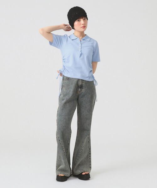 Ray BEAMS（レイビームス）の「サイド ドロスト ポロシャツ（ポロシャツ・レディース・オフホワイト/サックスブルー・ONE SIZE）」の7枚目の写真