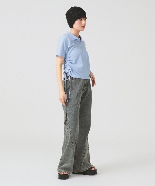 Ray BEAMS（レイビームス）の「サイド ドロスト ポロシャツ（ポロシャツ・レディース・オフホワイト/サックスブルー・ONE SIZE）」の8枚目の写真