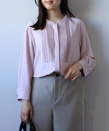 【L~5L 大きいサイズ】フロントタックバンドカラーブラウス