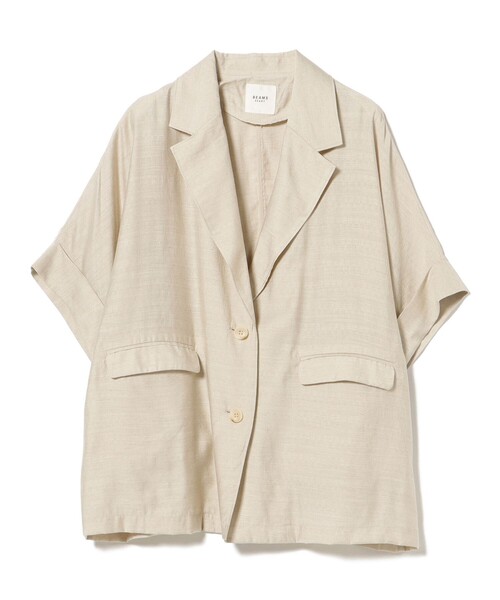 BEAMS HEART（ビームスハート）の「フレンチ 半袖 ジャケット（テーラードジャケット・レディース・ダークブラウン/ベージュ/ブラック・FREE）」の3枚目の写真