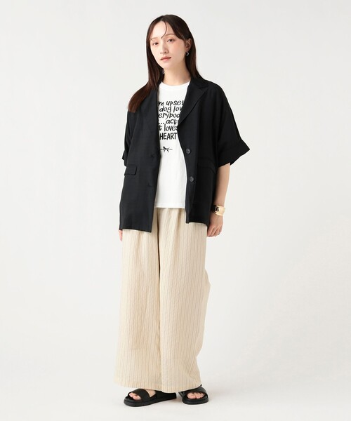 BEAMS HEART（ビームスハート）の「フレンチ 半袖 ジャケット（テーラードジャケット・レディース・ダークブラウン/ベージュ/ブラック・FREE）」の4枚目の写真