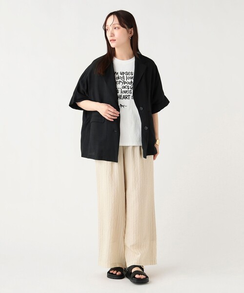 BEAMS HEART（ビームスハート）の「フレンチ 半袖 ジャケット（テーラードジャケット・レディース・ダークブラウン/ベージュ/ブラック・FREE）」の5枚目の写真